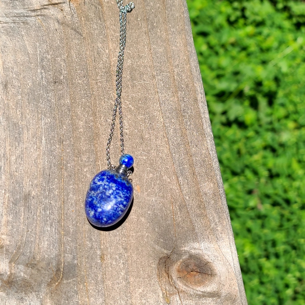 LARGE Blue Cobalt Lapis bottle pendant necklace - Picture 8 of 11
